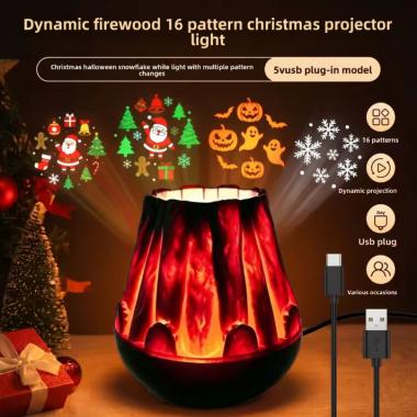 Christmas Halloween Snowflake Firewood Projection Lamp